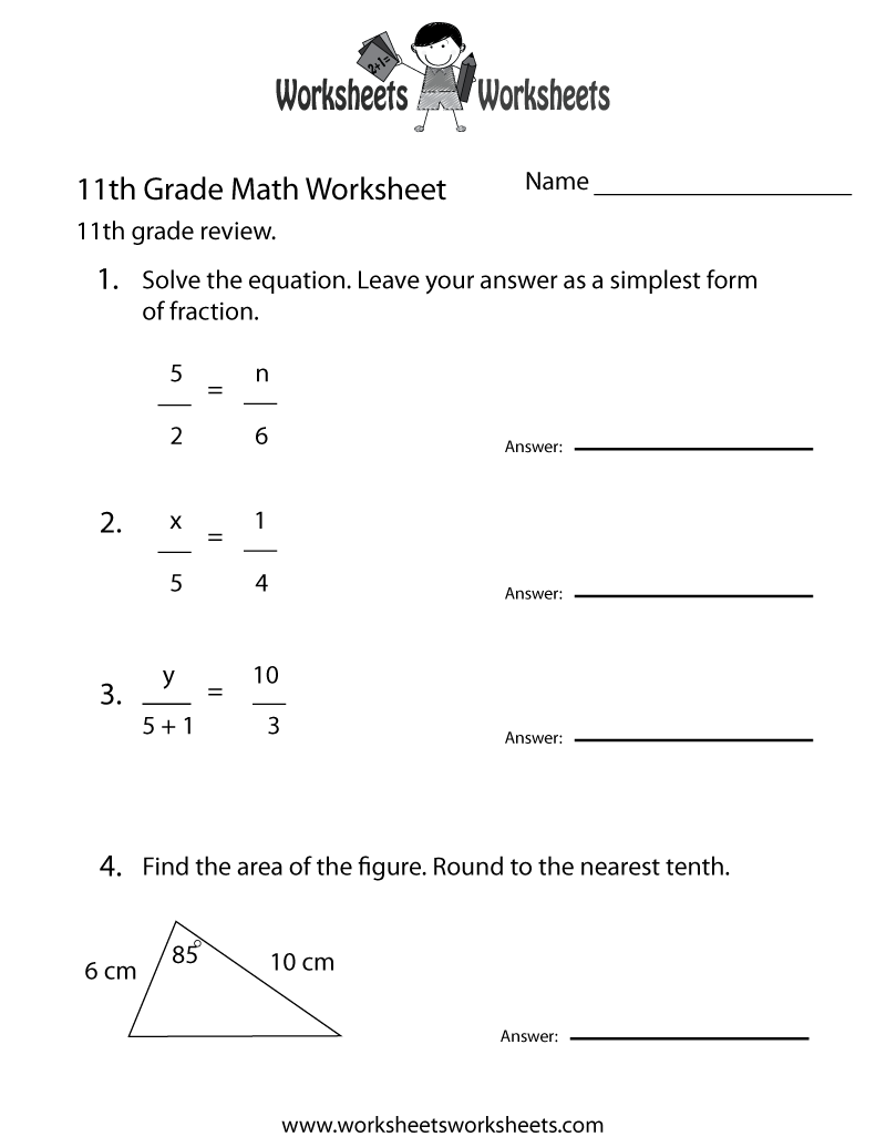 11th Grade Free Printable Worksheets