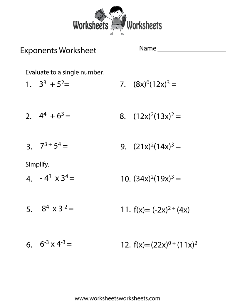 Free Printable Exponents Worksheets