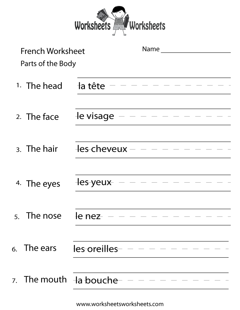 Free Printable French Body Parts Worksheet