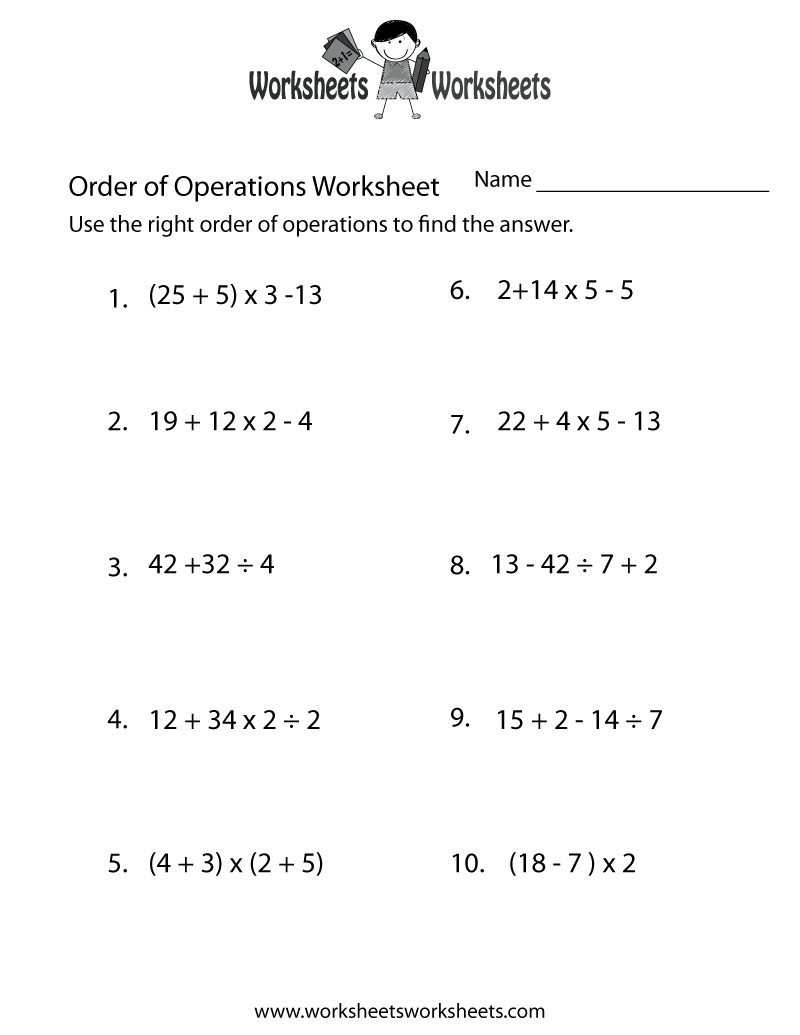 Free Printable Order Of Operations Worksheets