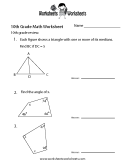10th Grade Math Review Worksheet