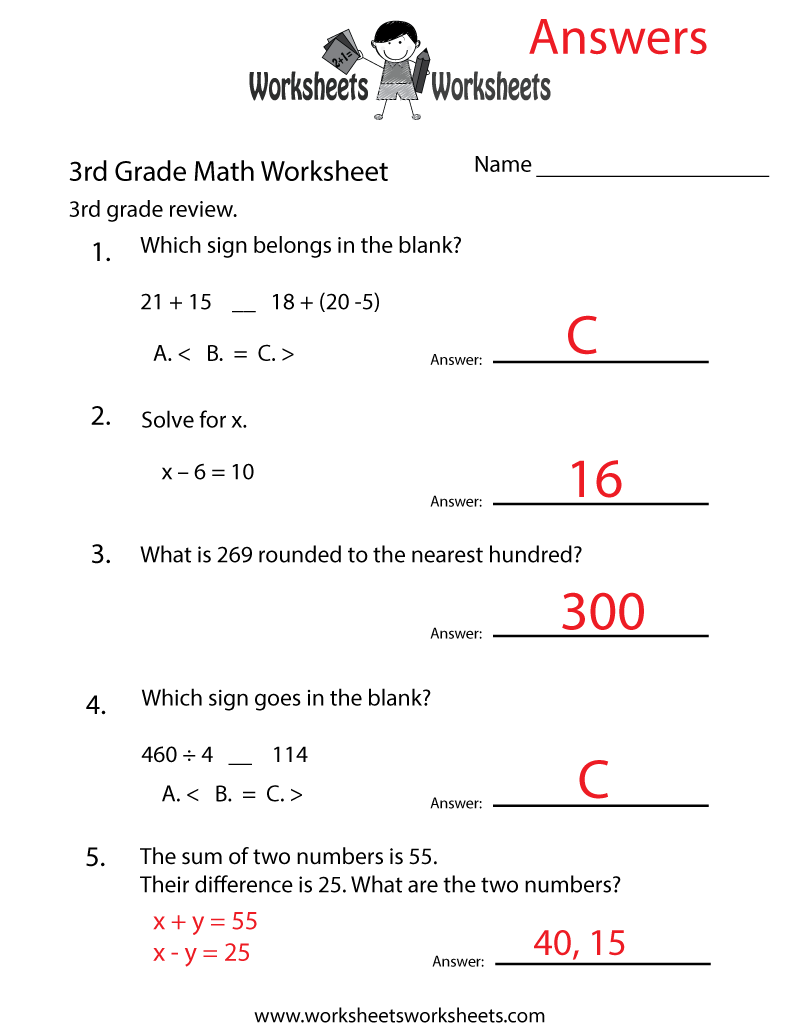 Math Worksheets For Grade 4 With Answer Key