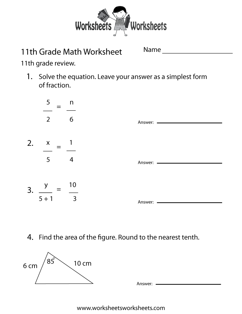 11th Grade Math Review Worksheet - Free Printable ...