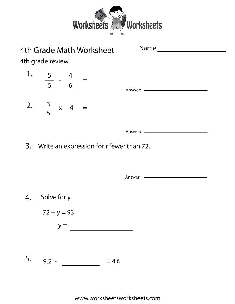 Fourth Grade Math Practice Worksheet - Free Printable Educational Worksheet