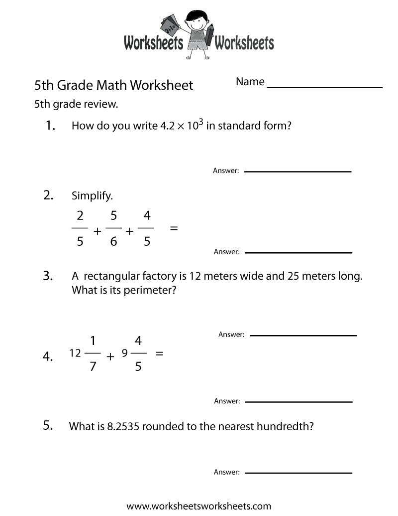 5th Grade Math Mixed Review Worksheets