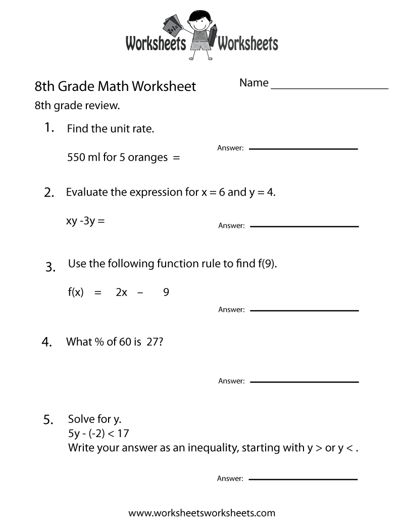 Eighth Grade Math Practice Worksheets