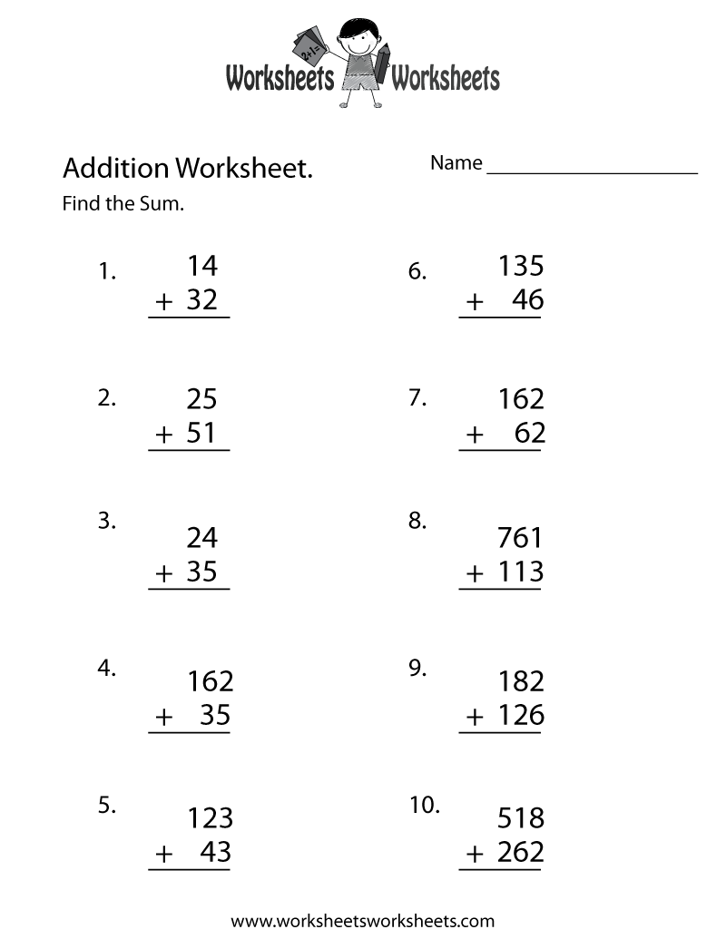 Math Addition Worksheet | Worksheets Worksheets