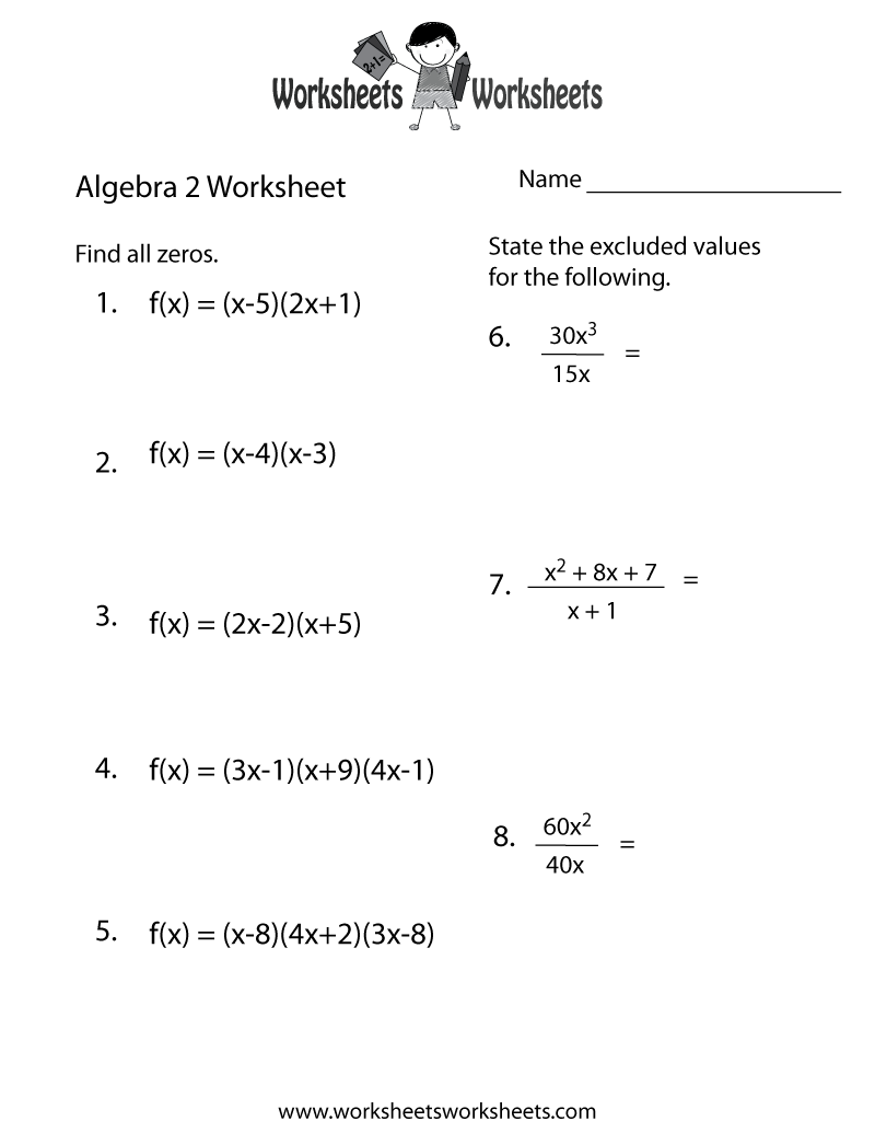 Algebra 2 Practice Worksheet - Free Printable Educational Worksheet