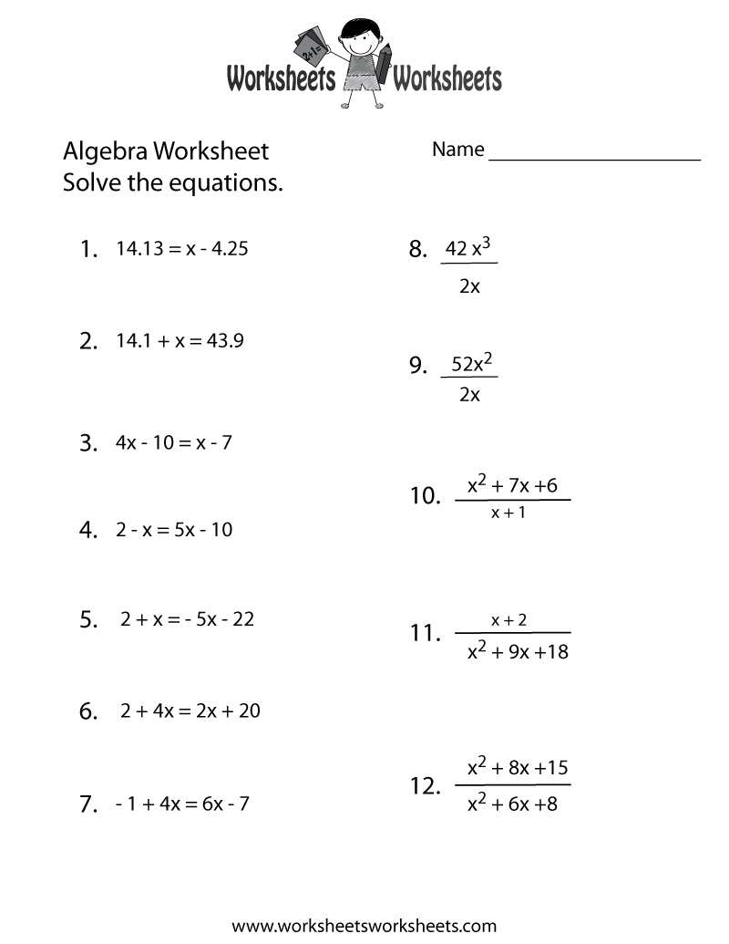Algebra Practice Worksheet - Free Printable Educational Worksheet