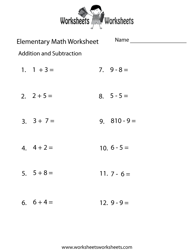 Elementary Math Worksheets Printable