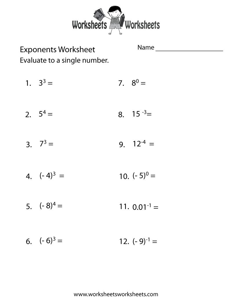 Exponents Practice Worksheet - Free Printable Educational Worksheet