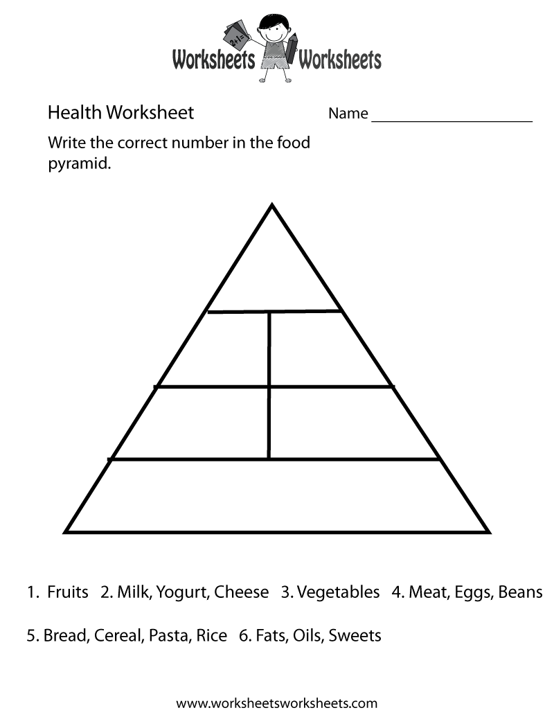 Free Printable Food Pyramid Health Worksheet