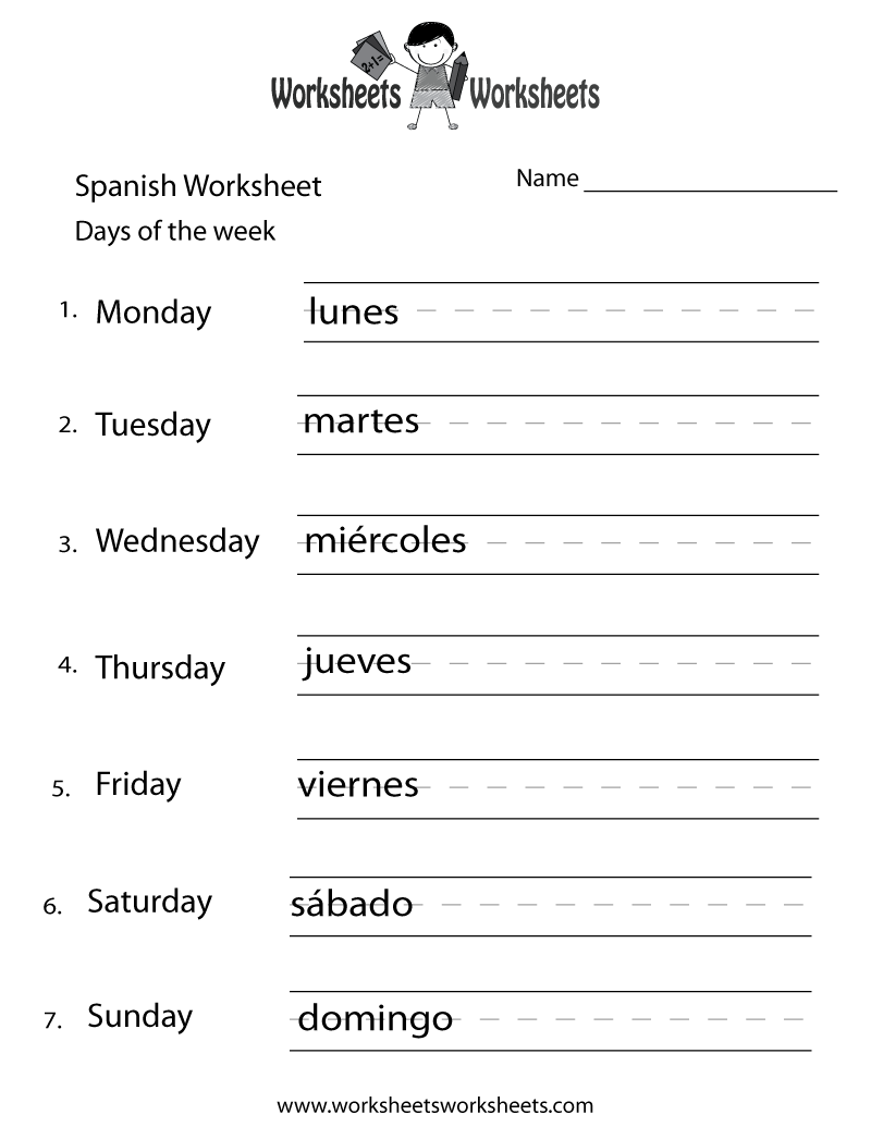 SPANISH Days of the Week Worksheets - Superstar Worksheets