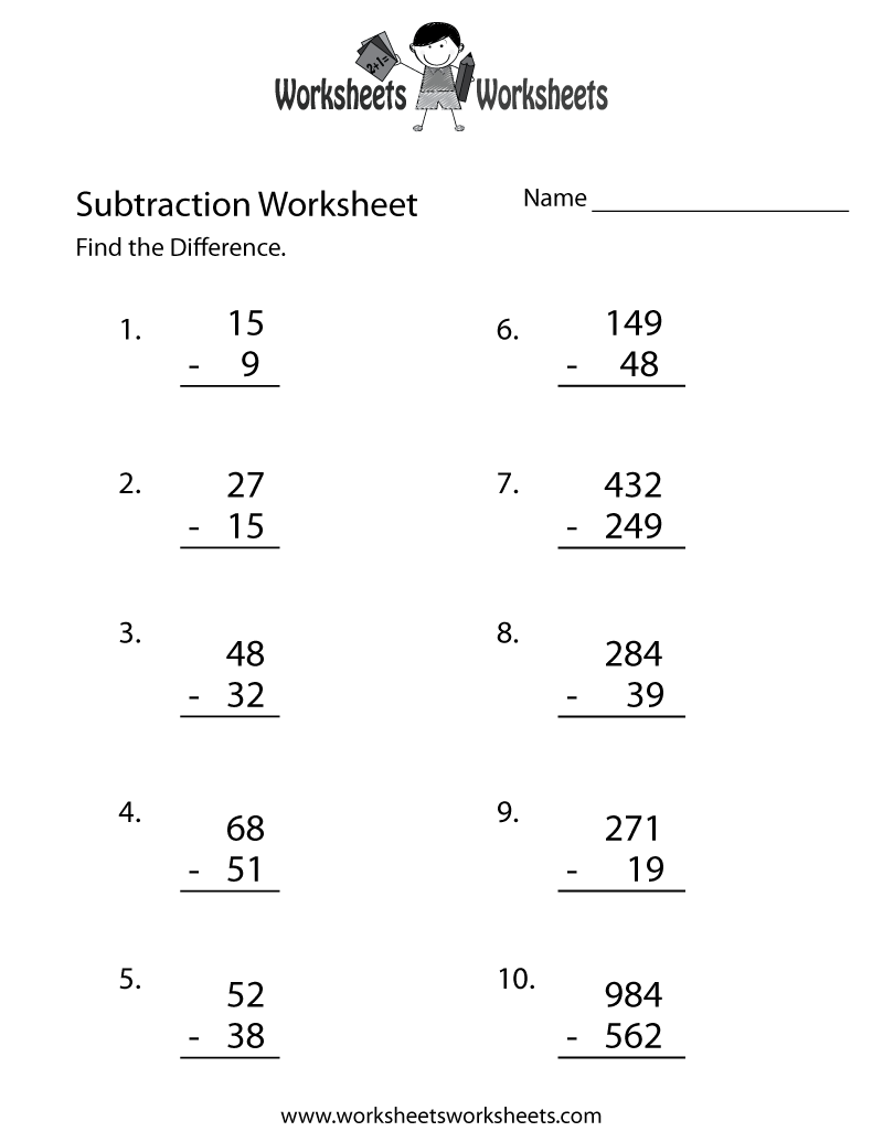 Subtraction Problems Worksheet - Free Printable ...