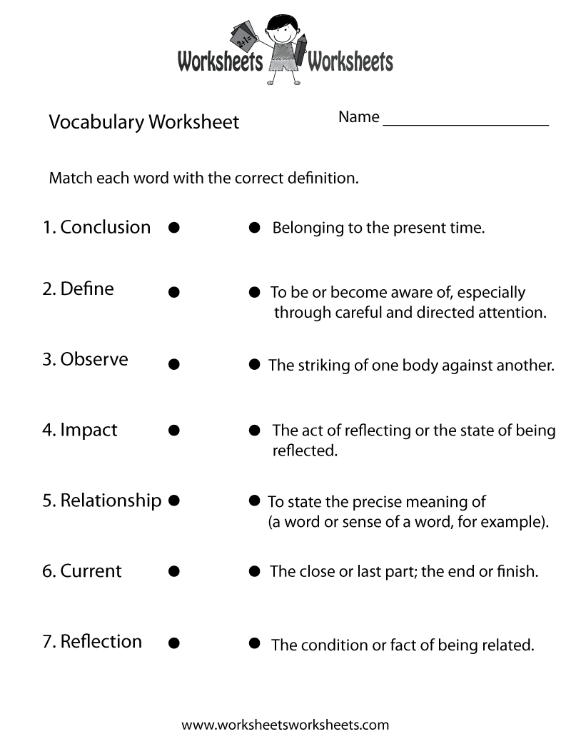 Printable Vocabulary Worksheets Free